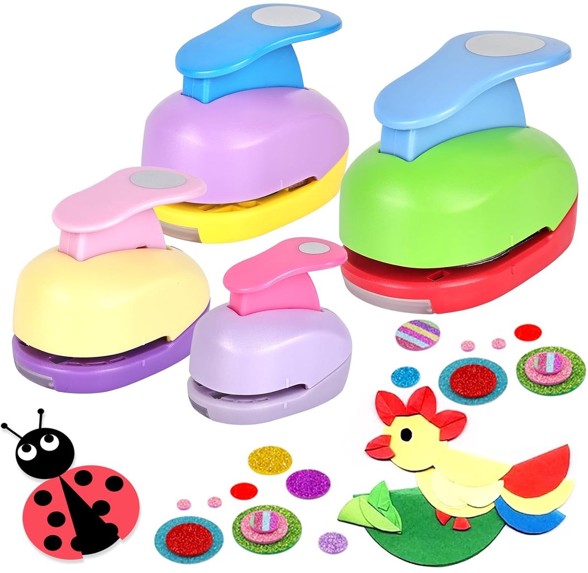 grote pons, rond kinderen: 4 stuks, stansset, motiefpons, papierpons, perforator, motiefperforator, motief perforator voor knutselen, scrapbooking, wenskaarten, fotoalbum (10 mm, 15 mm, 25
