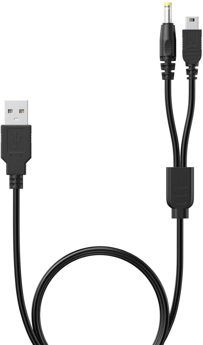 USB-oplaadkabel 2-in-1 - zwart - voor PSP 1000/2000/3000/PS3 - gelijktijdig opladen en spelen - ShopVlot