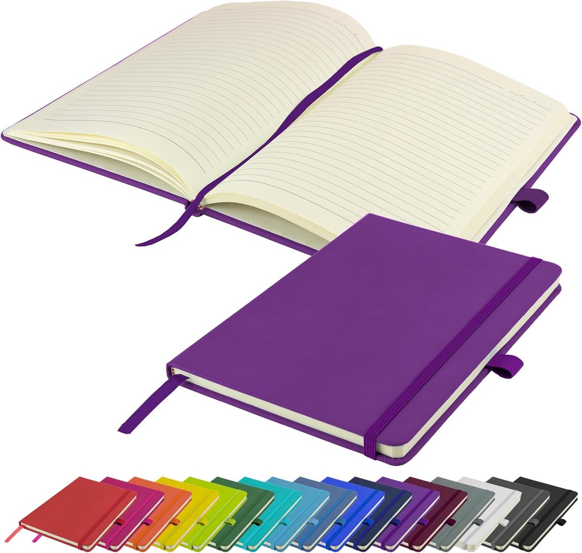 Notitieboek A5 gelinieerd - harde kaft paars - penlus en elastische sluiting - ideaal voor notities - ShopVlot