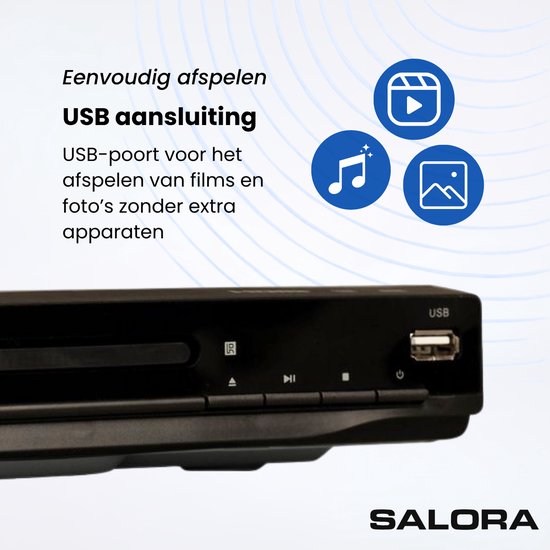 Salora DVDPLAYER33 - DVD speler met HDMI - Full HD - Speelt DVD, CD & VCD - USB voor films en foto's - Incl. afstandsbediening - Zwart van Salora — afbeelding 2