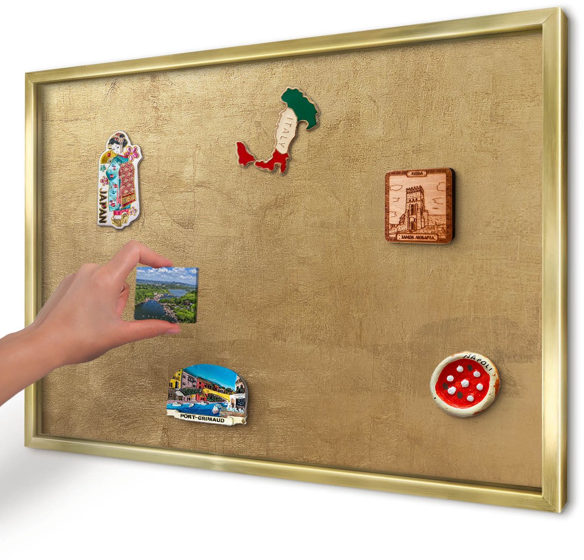 Artprintcave Geel Magneetbord mit Gouden Frame - 60x40 cm - Gele Textuur Magnetisch Bord - Rustiek Magneet Bord mit Frame - Texturen