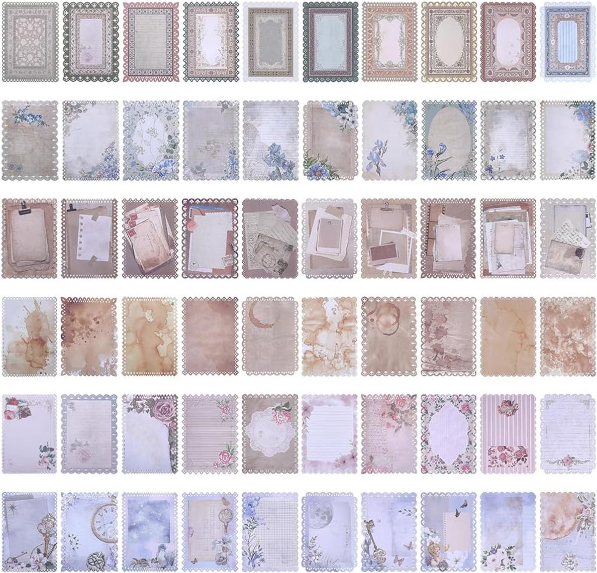 Scrapbookpapier 60 Vel - Vintage Stijl - Kantrand Motieven - Perfect voor Journals - ShopVlot