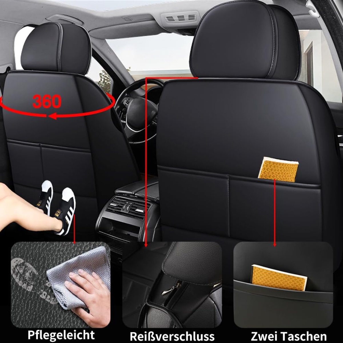 Auto zithoezen voorstoelen 2-delig - leer - universeel - eenvoudig te monteren - ShopVlot
