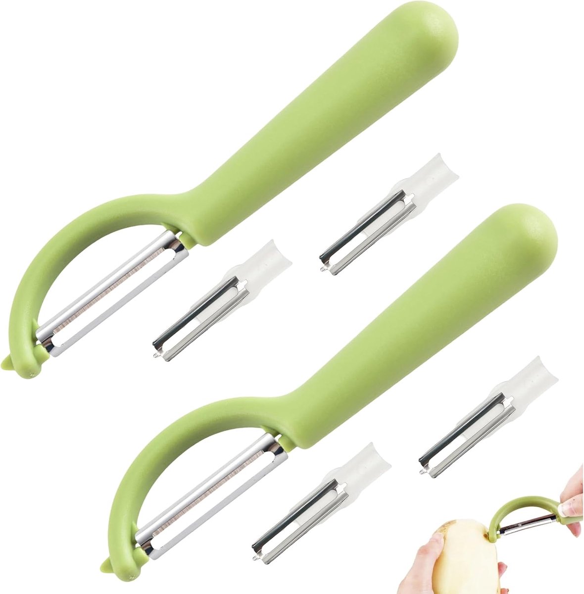 P-dunschiller voor Tupper met 2 reservemesjes, dunschiller voor Tupperware reserveonderdelen, aardappelschiller, keukenset, aspergeschiller, roestvrij staal, reservemes voor groent