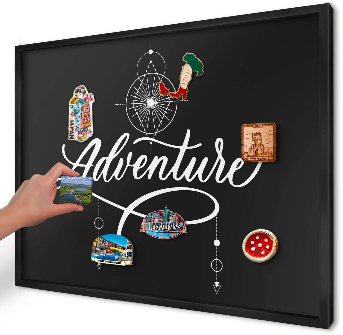 Artprintcave Zwart Magneetbord mit Zwart Frame - 70x50 cm - Reisinspiratie Magnetisch Bord Voor Magneten - Minimalist Memobord Keuken - Teksten