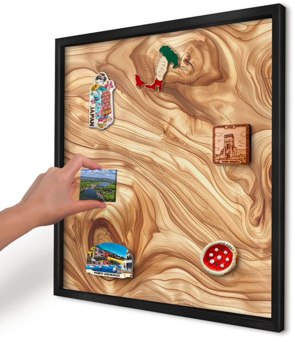 Artprintcave Bruin Magneetbord mit Zwart Frame - 50x50 cm - Houtstructuur Magnetisch Bord Voor Magneten - Rustiek Memobord Keuken - Texturen