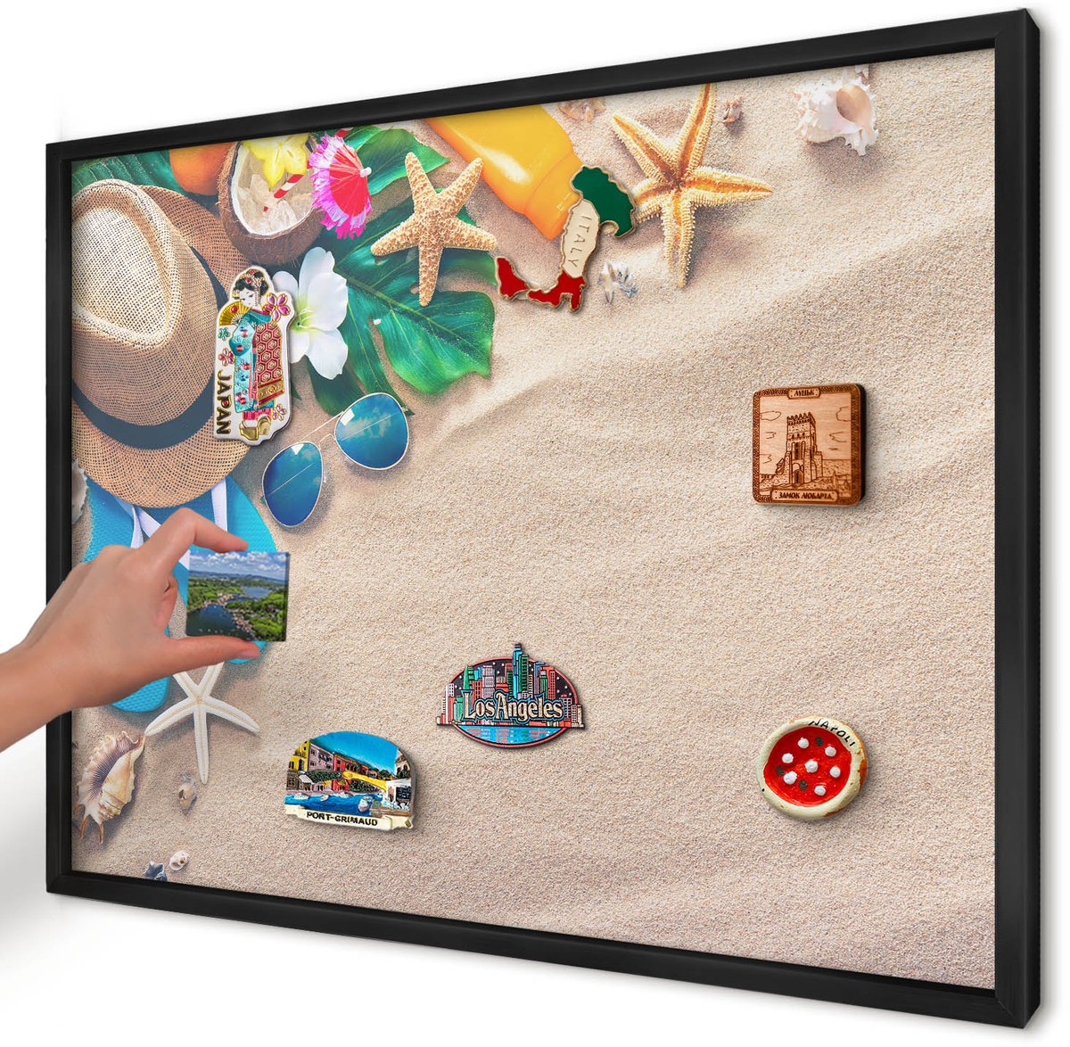 Artprintcave Beige Magneetbord mit Zwart Frame - 70x50 cm - Zomerse Ontspanning Bord Voor Magneten - Fotografisch Magneetbord Voor Keuken - Natuur