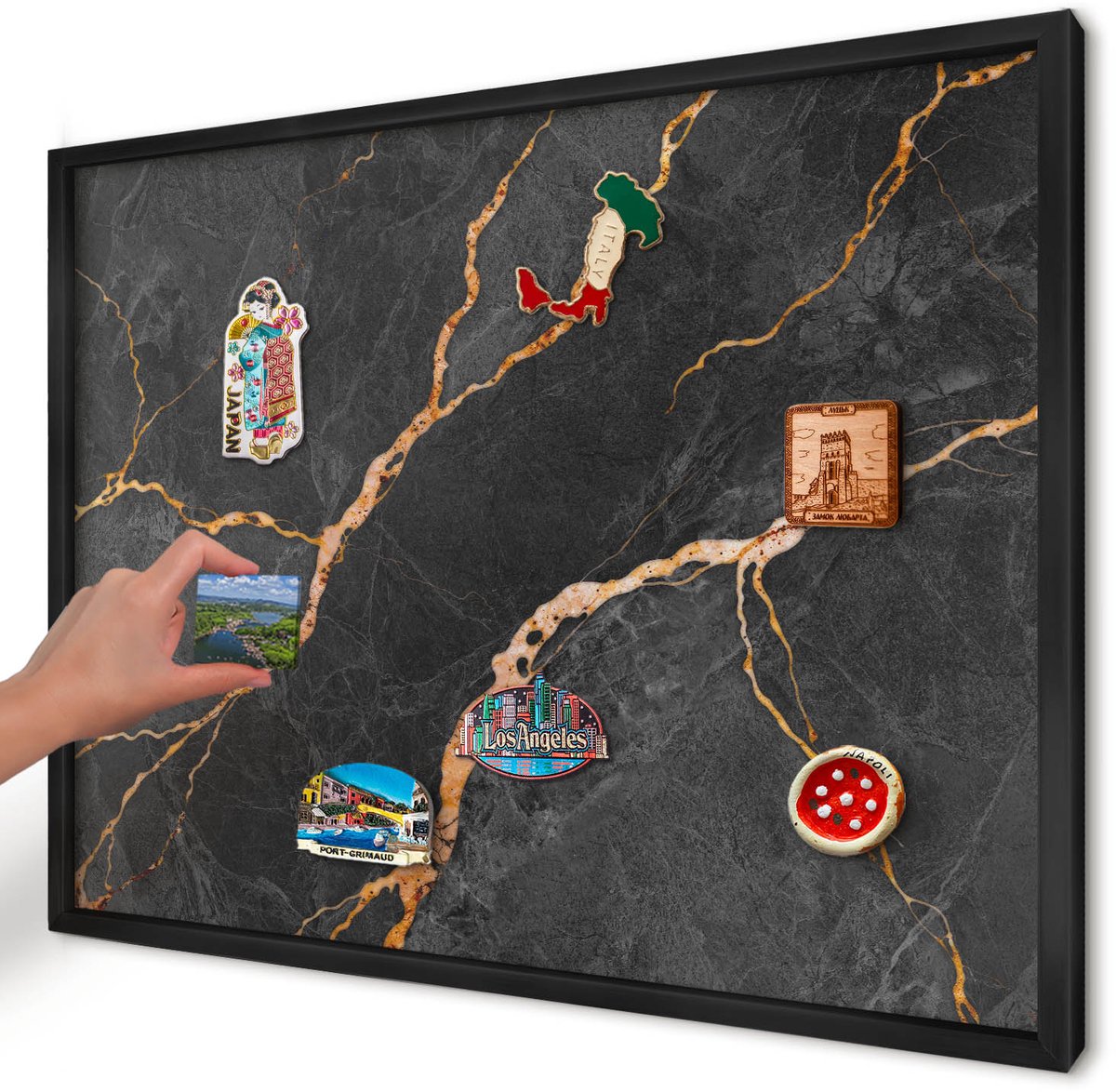 Artprintcave Zwart Magneetbord mit Zwart Frame - 70x50 cm - Marmeren Linten Wandbord Magnetisch - Abstract Magneetbord Voor Foto's - Texturen