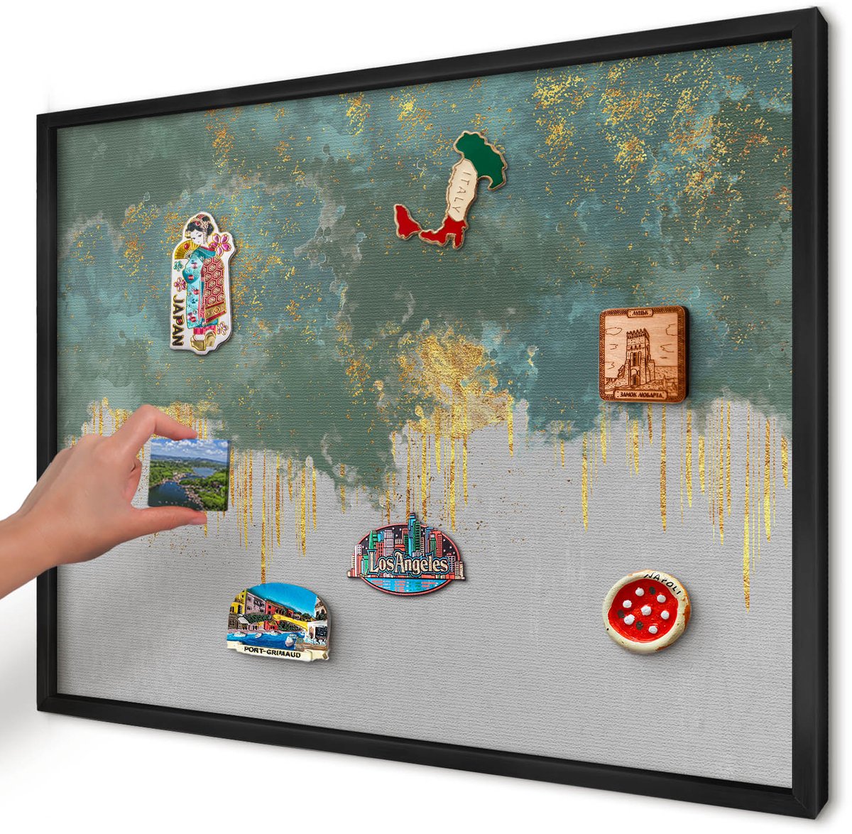 Artprintcave Turkoois Magneetbord mit Zwart Frame - 70x50 cm - Turquoise Abstractie Notitiebord - Abstract Magnetisch Bord - Abstractie