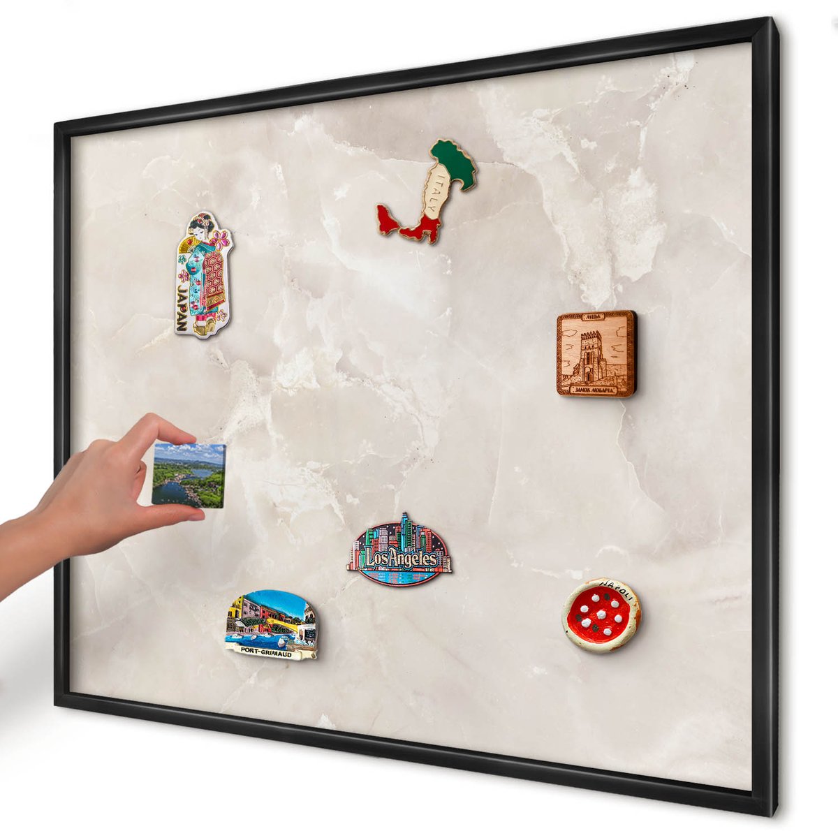 Artprintcave Beige Magneetbord mit Zwart Frame - 80x60 cm - Beige Marmer Wandbord Magnetisch - Minimalist Notitiebord - Texturen