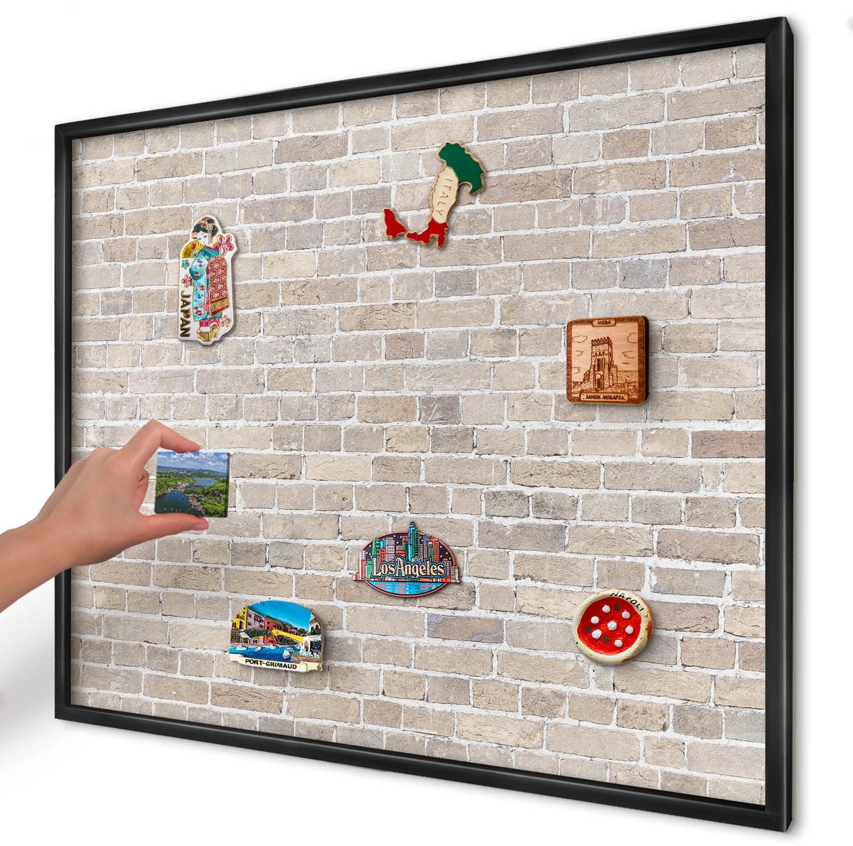 Artprintcave Beige Magneetbord mit Zwart Frame - 80x60 cm - Baksteenpatroon Magnetische Organizer - Industrieel/Loft Wandbord Magnetisch - Achtergronden En Patronen