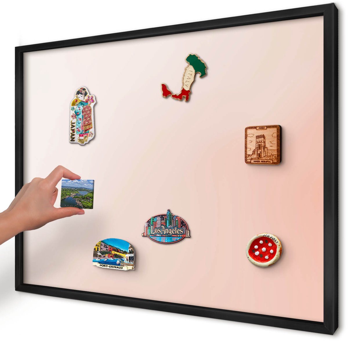 Artprintcave Beige Magneetbord mit Zwart Frame - 70x50 cm - Pastel Charm Magnetische Organizer - Minimalist Magneetbord Voor Keuken - Achtergronden En Patronen