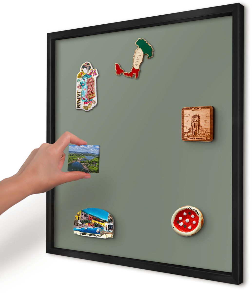 Artprintcave Groente Magneetbord mit Zwart Frame - 50x50 cm - Donkere Salie Magnetisch Bord - Minimalist Memobord Keuken - Achtergronden En Patronen