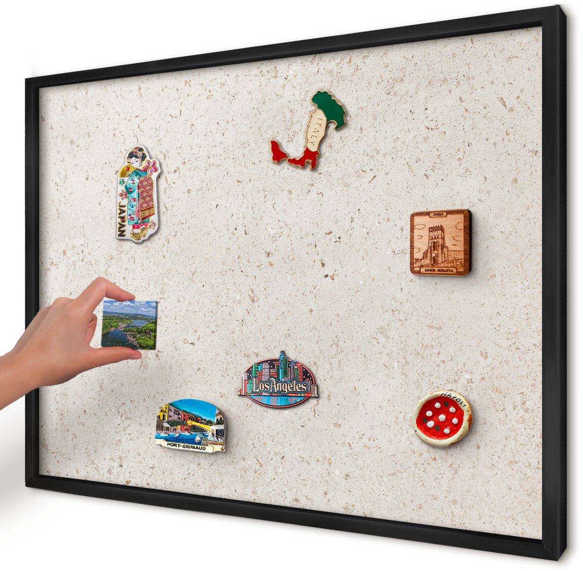 Artprintcave Beige Magneetbord mit Zwart Frame - 70x50 cm - Fijne Achtergrond Magnetische Organizer - Minimalist Magnetisch Bord - Texturen