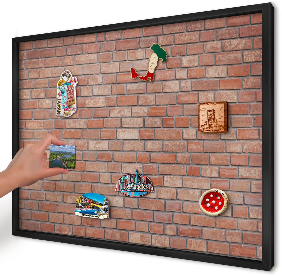 Artprintcave Bruin Magneetbord mit Zwart Frame - 70x50 cm - Bakstenen Muur Magneetbord Voor Keuken - Industrieel/Loft Notitiebord - Texturen
