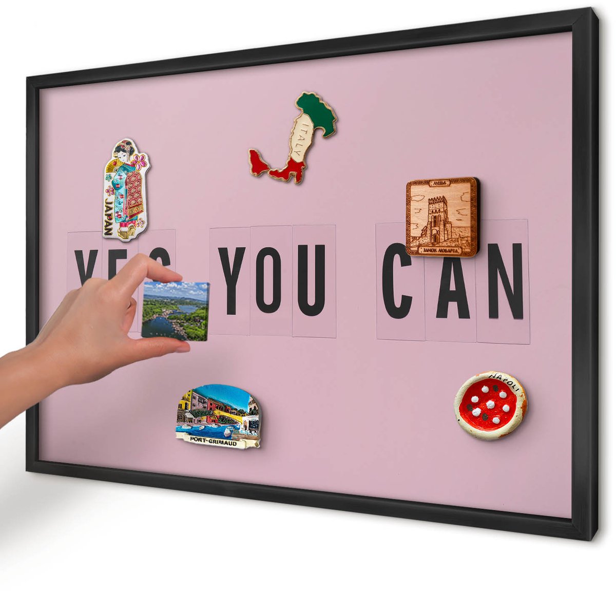 Artprintcave Roze Magneetbord mit Zwart Frame - 60x40 cm - Motivatie Elke Dag Magnetisch Bord Voor Magneten - Minimalist Magneetbord Voor Keuken - Teksten
