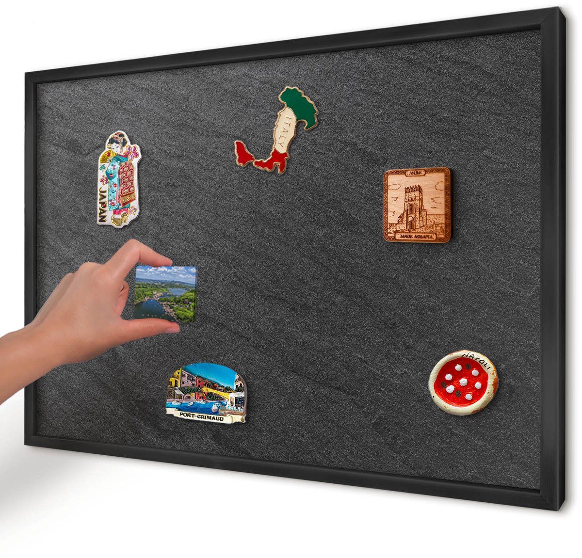 Artprintcave Zwart Magneetbord mit Zwart Frame - 60x40 cm - Zwarte Textuur Magneetbord Voor Foto's - Minimalist Magnetische Organizer - Texturen