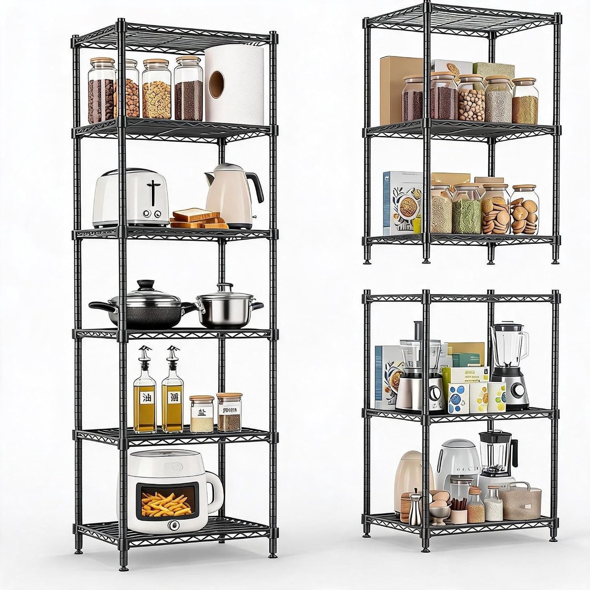 Verstelbaar stalen opbergrek met 6 legplanken – Garagerek – Draagvermogen 1200 LBS – Opbergrek van koolstofstaal – voor garage, kelder, magazijn, keuken – 186×60×46 cm – Zwart