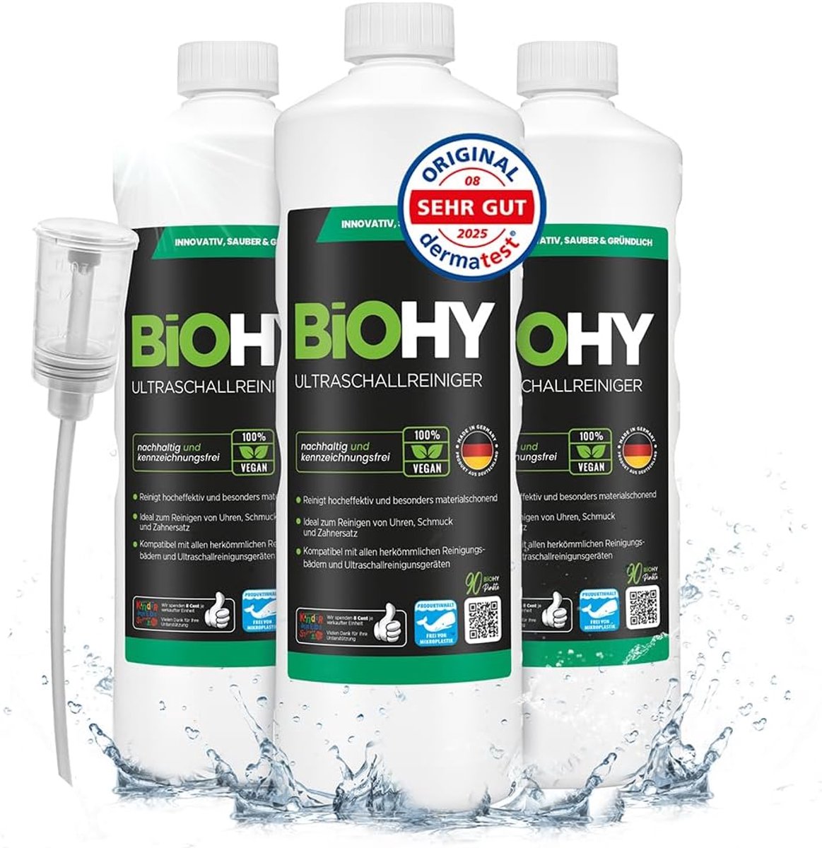 SnelShoppen - BiOHY Ultrasoon Reiniger (3 x 1l Fles) + Dosering | Intensieve en Zachte Reiniging voor Brillen, Goud, Munten en Sieraden | Natuurlijke