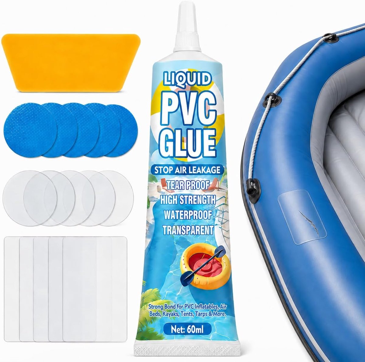 SnelShoppen - Inflatable Leak Repair Kit - Heavy Duty Luchtbed Reparatie Kit - Waterdichte PVC Hot Tub Reparatie Kit - Vinyl Lijm voor Luchtbedden, Op