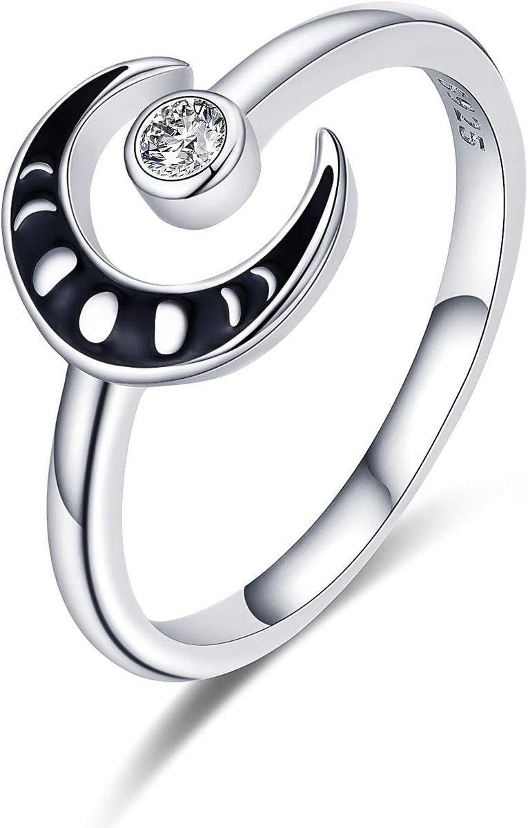 925 sterling zilver, halve maanfase-ring, verstelbare ring, sieraden verjaardagscadeau voor vrouwen en meisjes