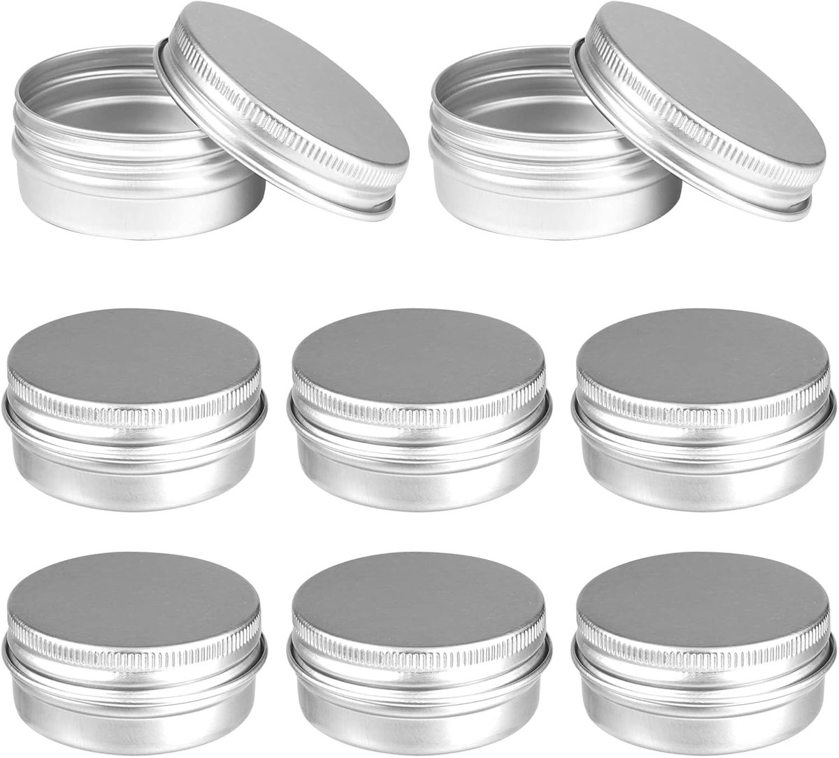 SnelShoppen - 8 Stuks Zilveren Aluminium Cosmetica Potjes 30ml Met Schroefdeksel | Lege Verpakkingen Voor Lipbalsem, Crème, Kaarsen En Kleine Cosmetic