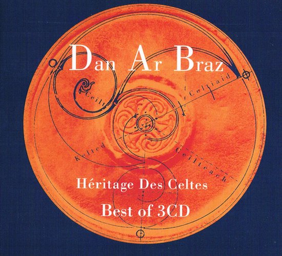 Dan Ar Braz - Hèritage Des Celtes, Best of 3CD. Oranje cirkel met Keltische motieven en tekst.