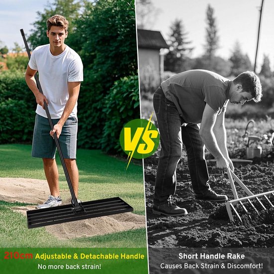 SnelShoppen - Heavy Duty Grond Egalisatie Riek, 90 x 30 cm, Verstelbare 210 cm Handgreep, Tuinonderhoud, Grond- en Zandverspreider voor Tuin en Golfba van Snelshoppen — afbeelding 3