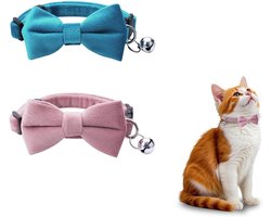 SnelShoppen - 2 Stuks Fluwelen Kattenhalsband met Belletjes en Strik, Verstelbare Hondenhalsband met Veiligheidssluiting voor Kittens en Puppies, Eleg