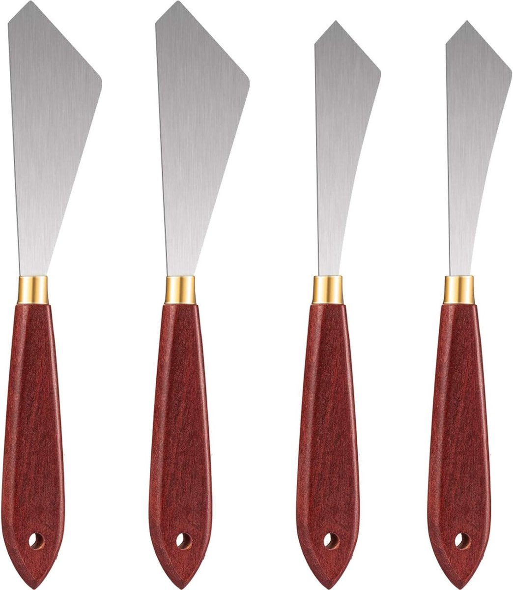 SnelShoppen - Set van 4 Schildermessen met Houten Handvat, Roestvrijstalen Mengspatel, Kunst Schildermes, Olie Gereedschap voor Canvas en Acryl Schild