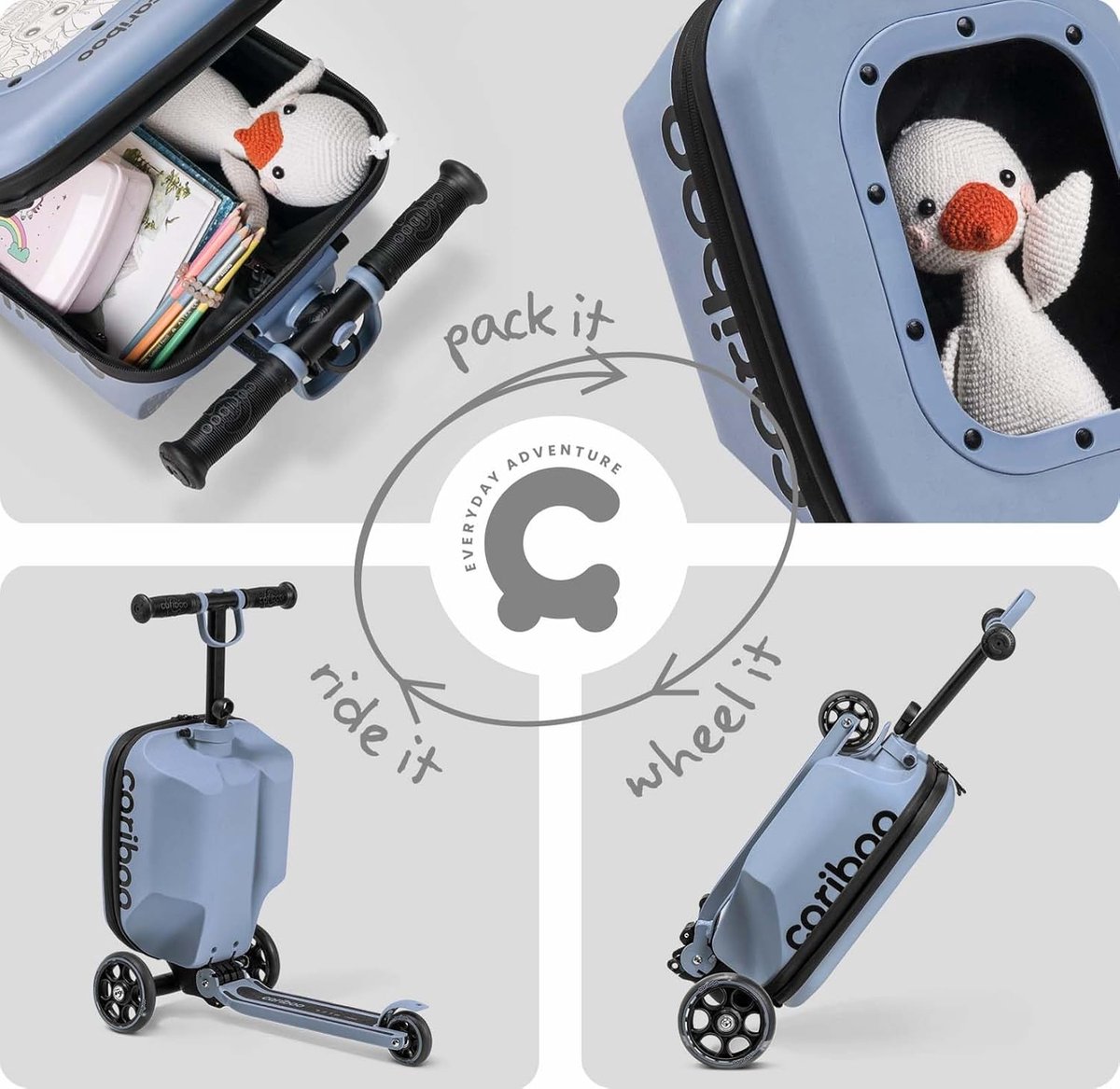 SnelShoppen - Cariboo Kinderstep Met Koffer 3 Wielen Voor Kinderen Vanaf 2 Jaar - 2in1 Driewieler Opvouwbaar En Verstelbaar Tot 50 Kg - Handbagage Itr