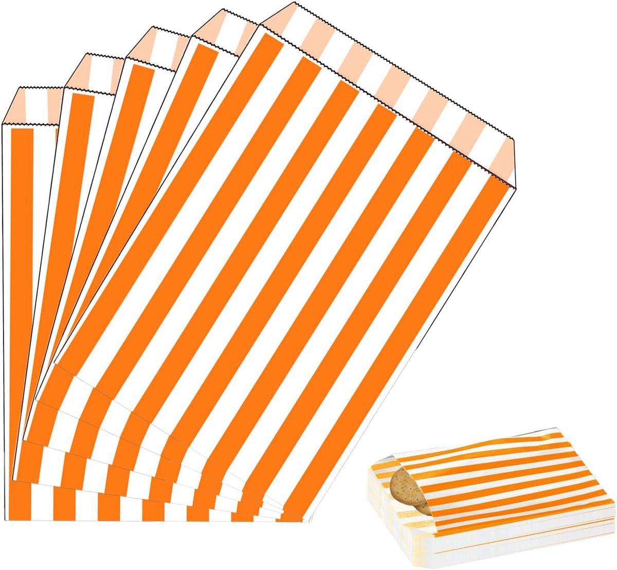 100pk Oranje Papier Zoete Zakken, 5x7 Inch Kleine Gestreepte Snoep Zak, Halloween Traktatie Tas voor Kinderen, Kerst Bruiloft Verjaardagsfeestje Tassen