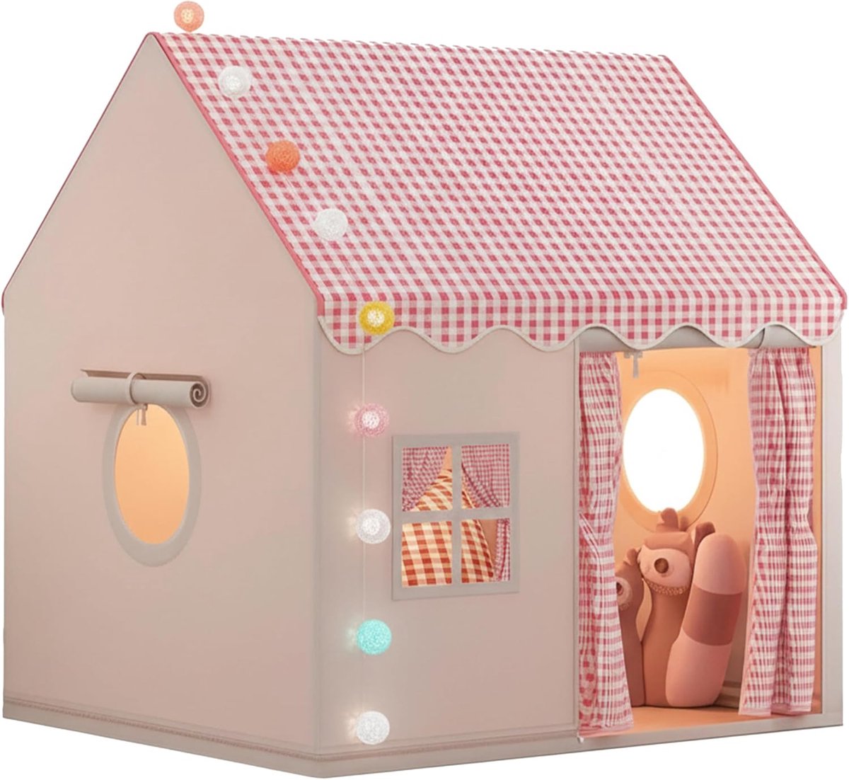 speeltent voor meisjes met gekleurde LED-bolletjes en een regenboogkikker | Prinsessen speeltent | Geschikt voor binnen en buiten | Opklapbaar ontwerp | 120×105×128 cm.