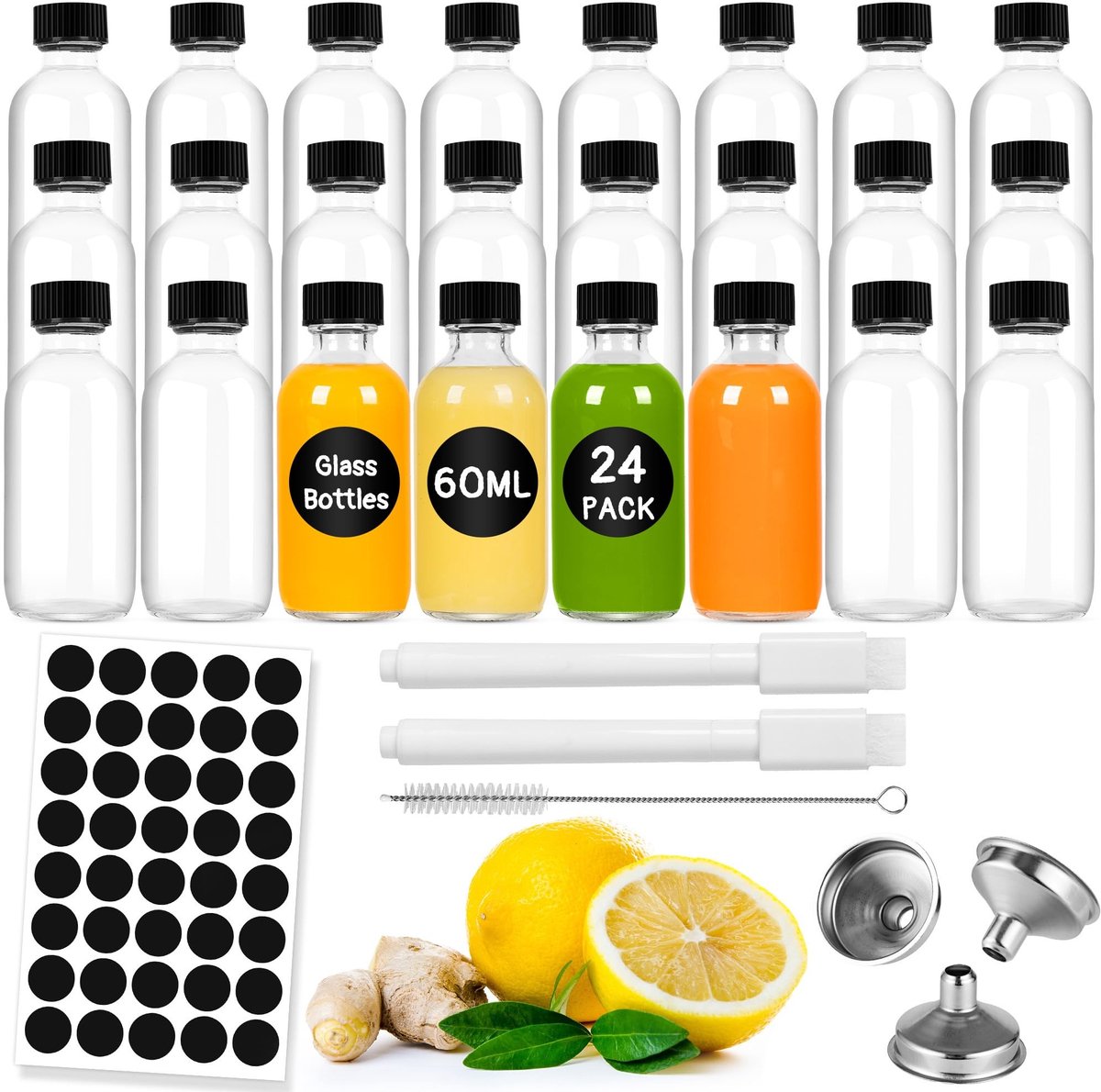 Omgoods - 24 Stuks Glazen Shotflessen met Dop en Labels