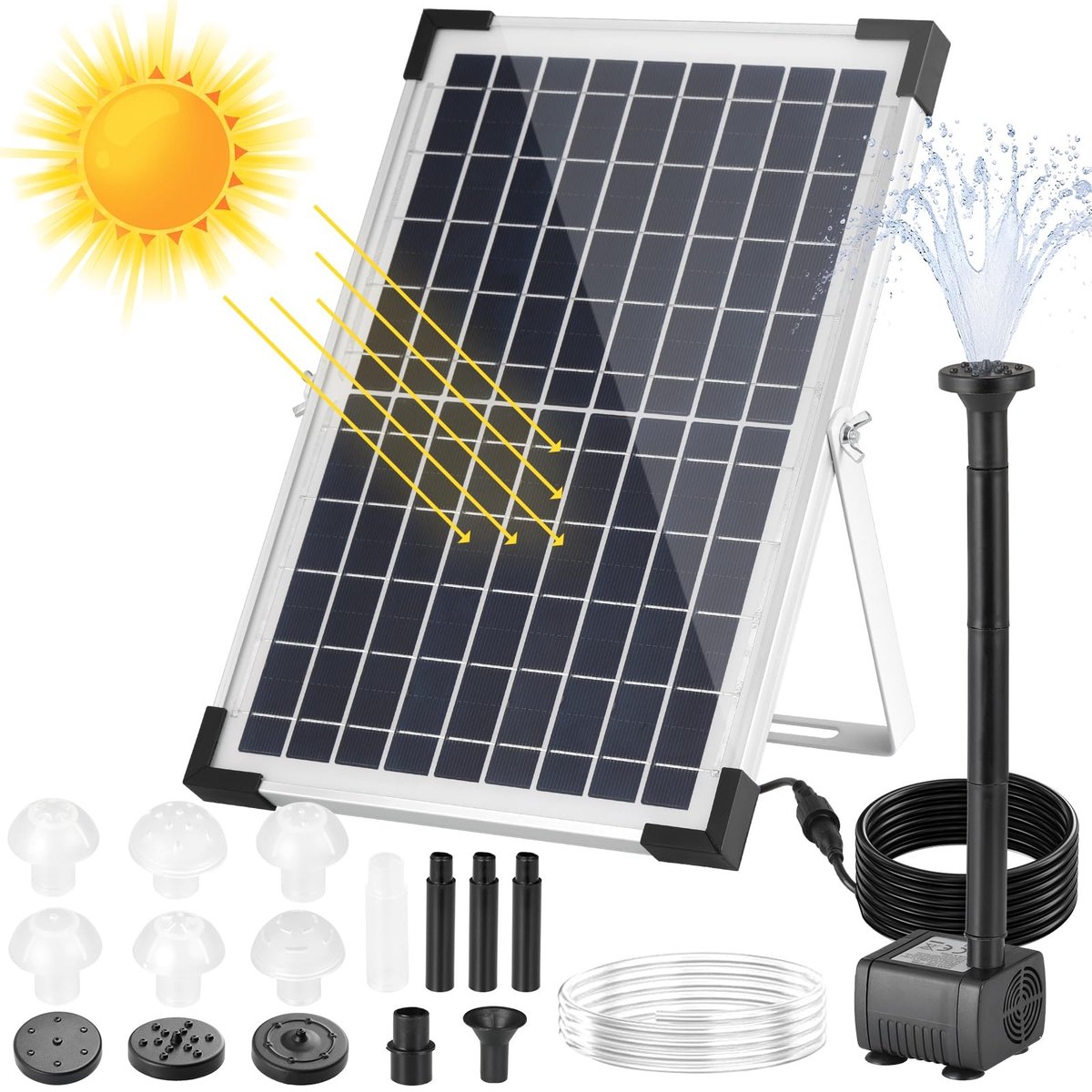 Omgoods - Zonnefontein 12W - Solar Vijverpomp met Diverse Spuitstukken voor Tuin en Vogelbad