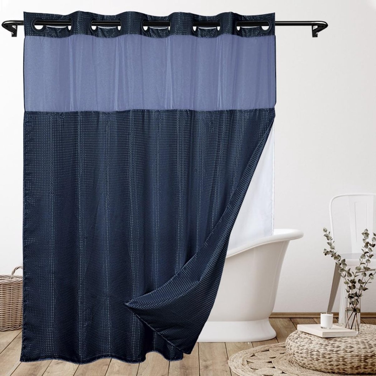 Omgoods - Luxe Douchegordijnset met Mesh Bovenkant 180x190cm