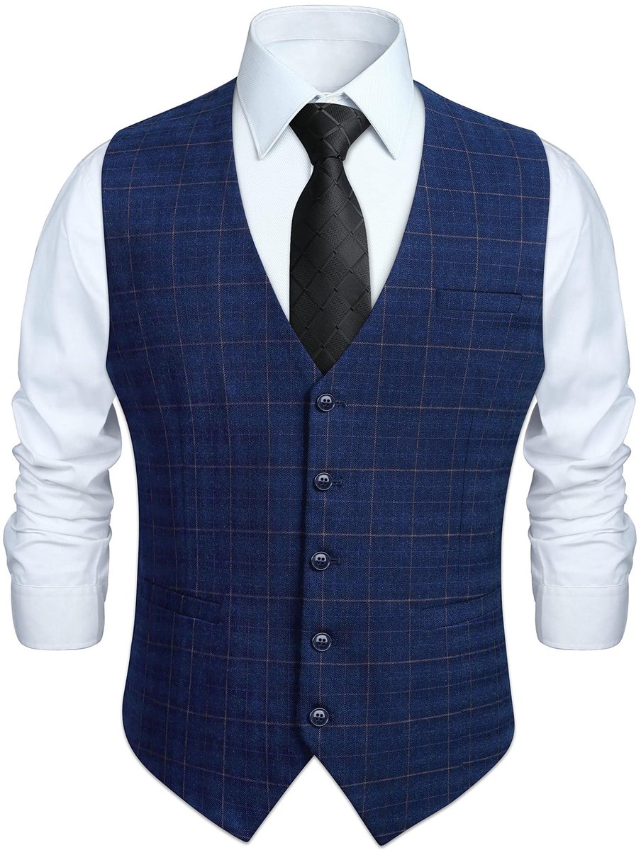 Omgoods - Mannen Formeel Trouwaanzicht Vest Katoen Ruitpatroon Blauw M