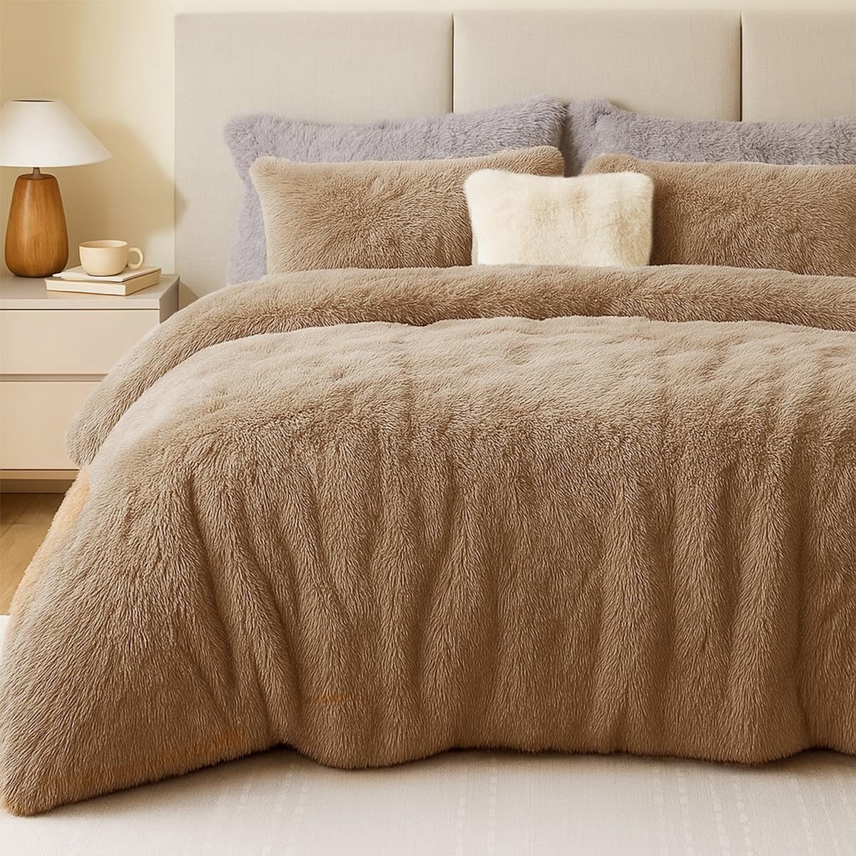 Omgoods - Fluffy Flanel Dekbedovertrekset 135 x 200 cm in Khaki
