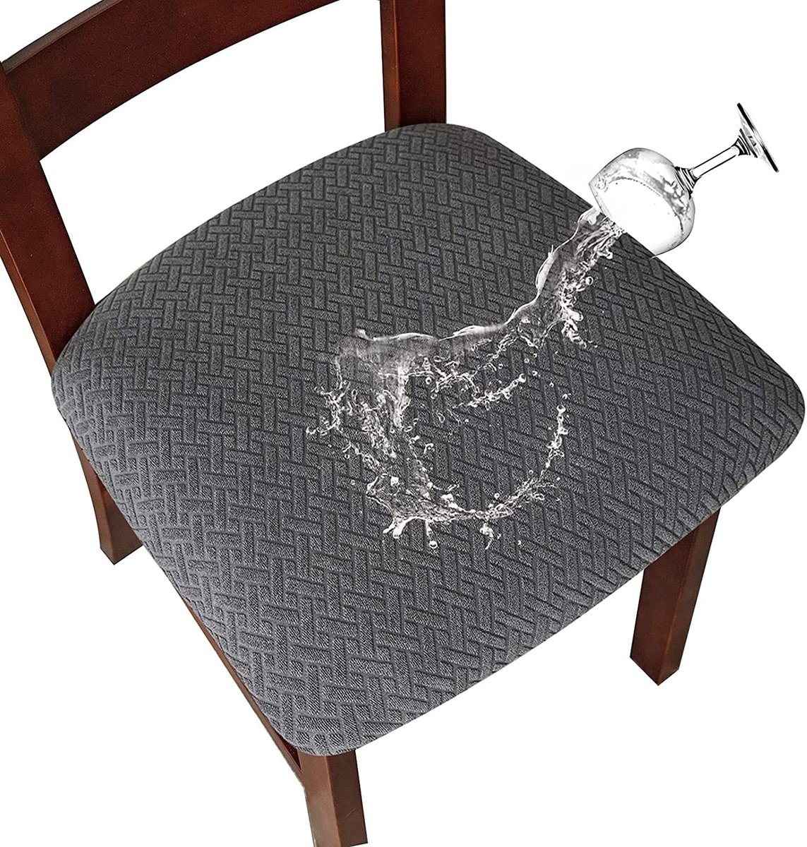 Omgoods - Set van 4 Eetstoelhoezen - Wasbare Stretch Jacquard in Donkergrijs