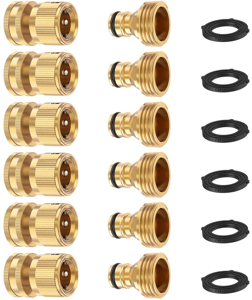 Omgoods - Set van 6 Snelle Koppelingen voor Tuinslangen van Messing
