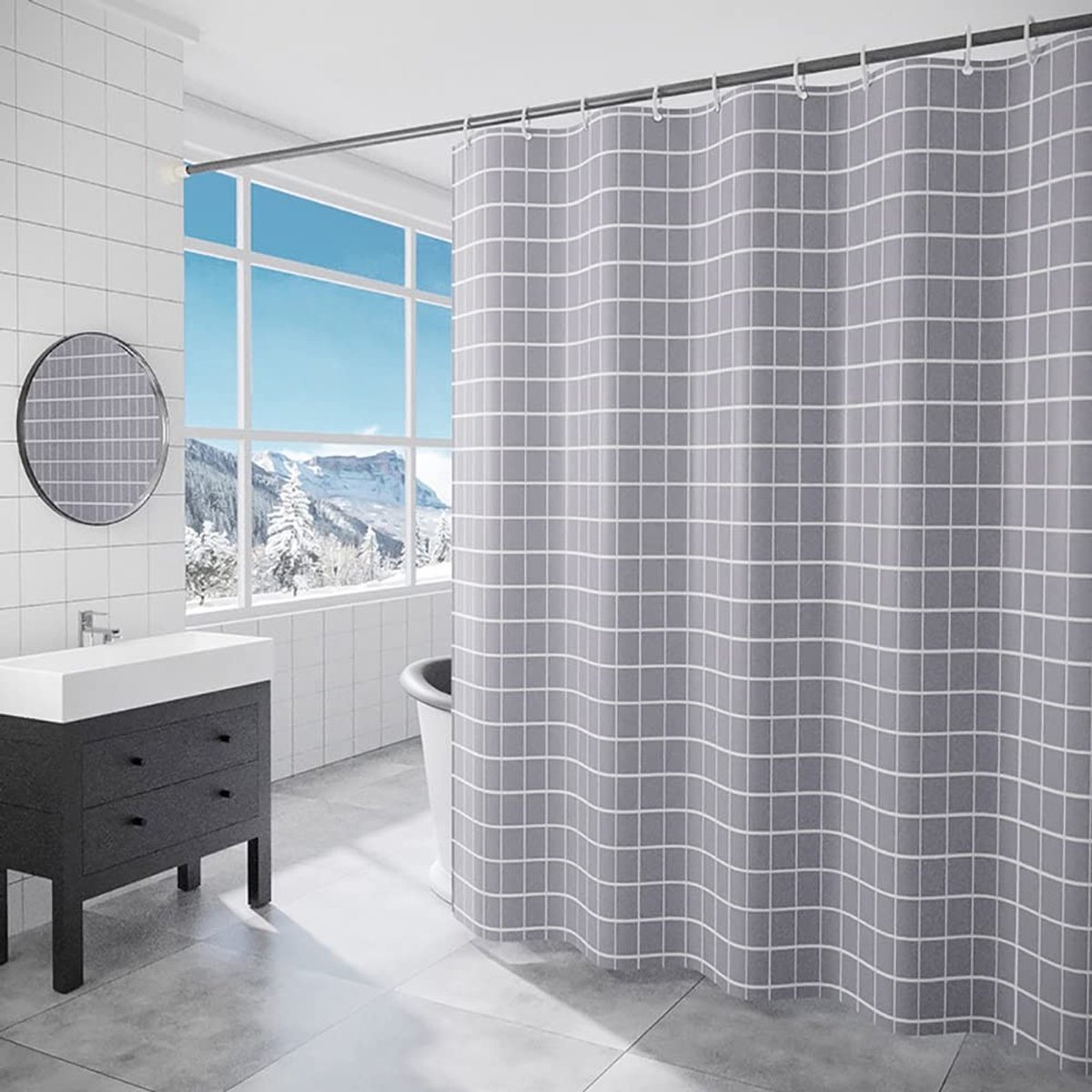 Omgoods - Grijs Douchegordijn met Ruitpatroon 180x200cm Waterdicht