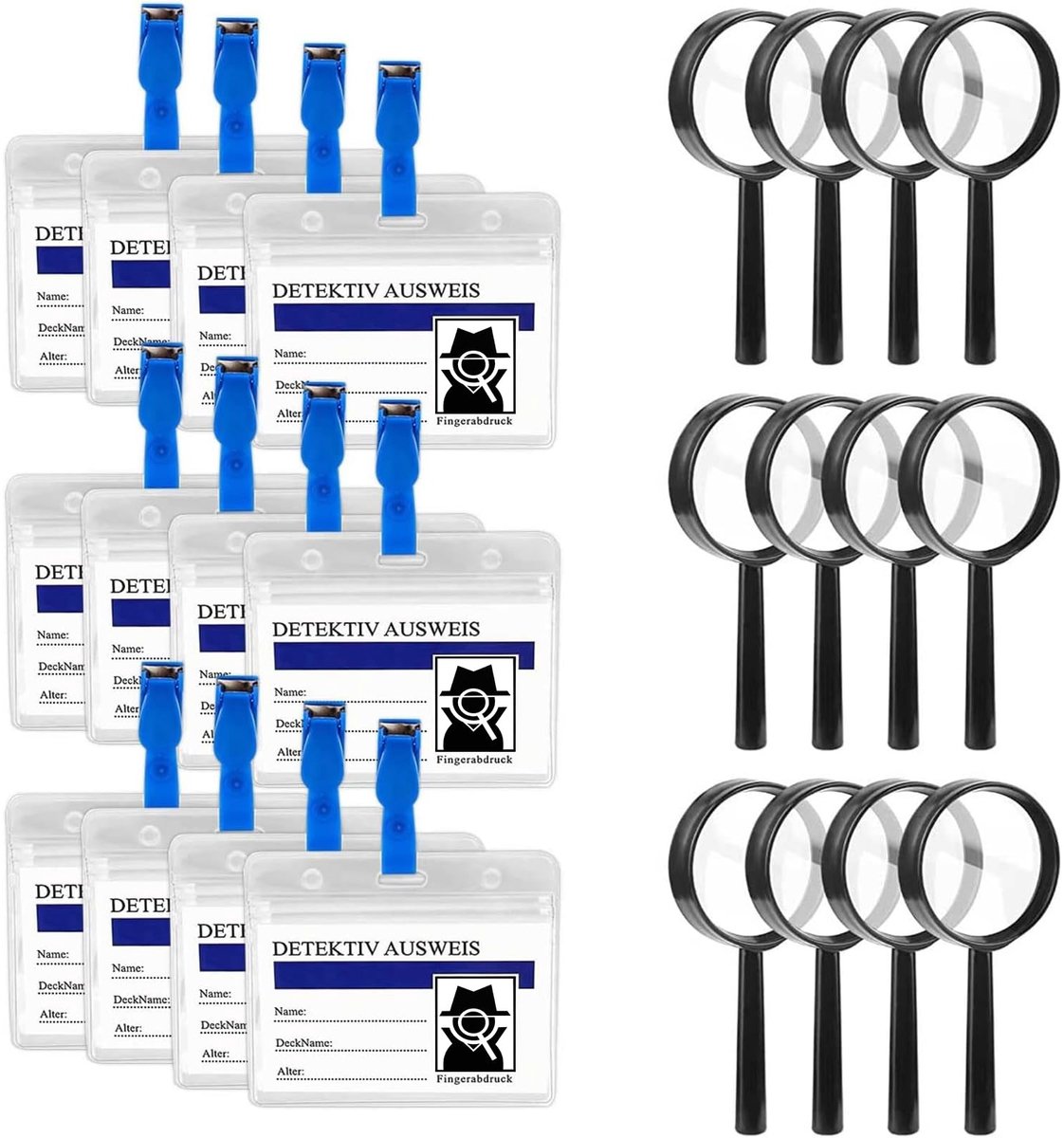 Omgoods - 12 Kids Detective Vergrootglazen met ID Kaarten - Perfect voor Verjaardagsfeestjes en Rollenspellen