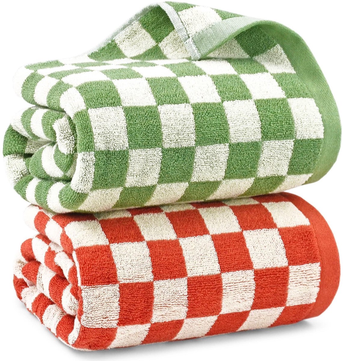 Omgoods - Set van 2 Badhanddoeken 140x69 cm in Ruitpatroon
