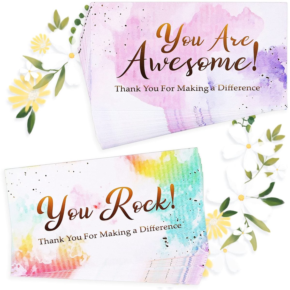 Omgoods- Bevestigingskaarten 200 Stuks - You Are Awesome/You Rock Kaarten - Kleurrijke Waardering - Lofbriefkaarten - Hoogwaardig Papier - 5 x 9 cm - Waarderingskaarten