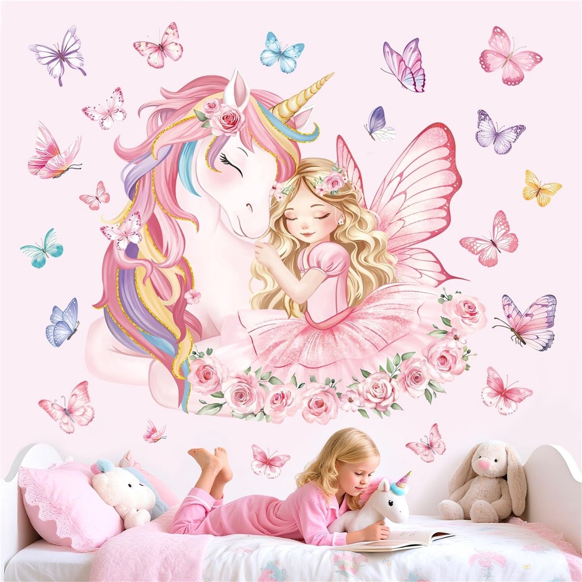 Omgoods - Grote Eenhoorn Wandstickers - Roze Decoratie voor Baby- en Meisjeskamers
