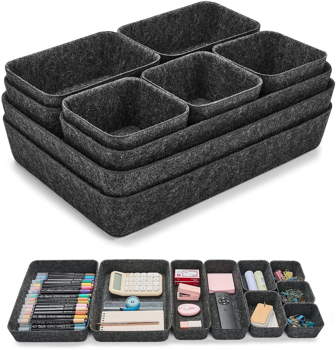 Omgoods - Set van 9 Fleece Schubladenorganizers voor Kantoor en Thuis