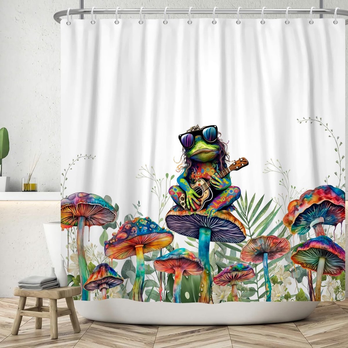 Omgoods - Grappig Kikker Douchegordijn 180x180cm met Kleurige Print