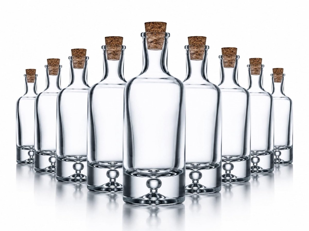 Omgoods - Set van 9 Kleine Glazen Flessen met Kurken - 50ml voor Opslag en Trouwen