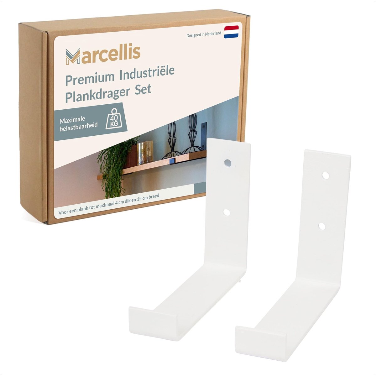 Omgoods - Industrieel Plankdrager voor Plank van 15 cm - Wit Staal
