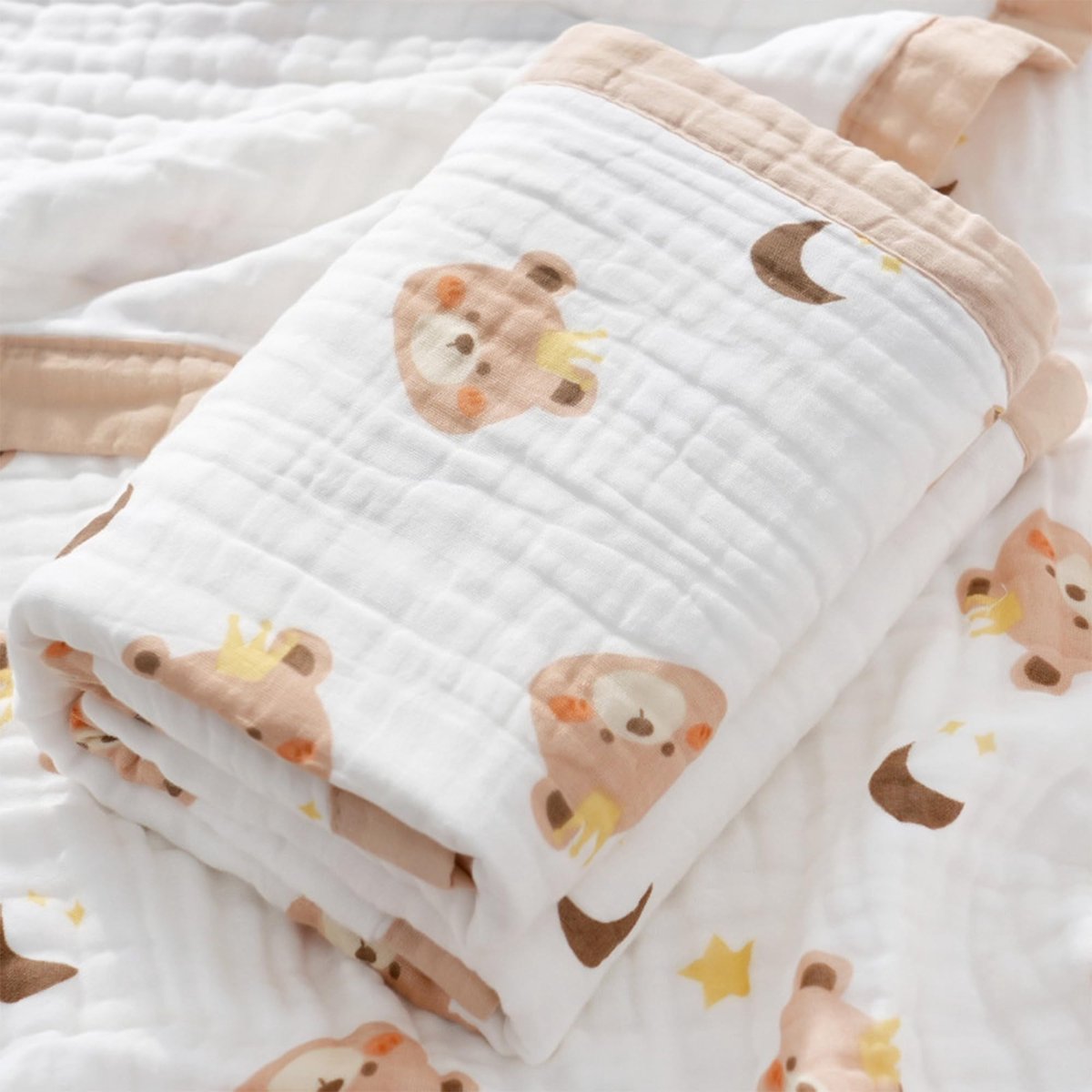 Omgoods - 110 x 110 cm muslin babydeken - 100% katoen met sterren en maan design